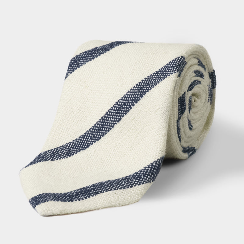 Cream & Navy Stripe Silk Blend Tie