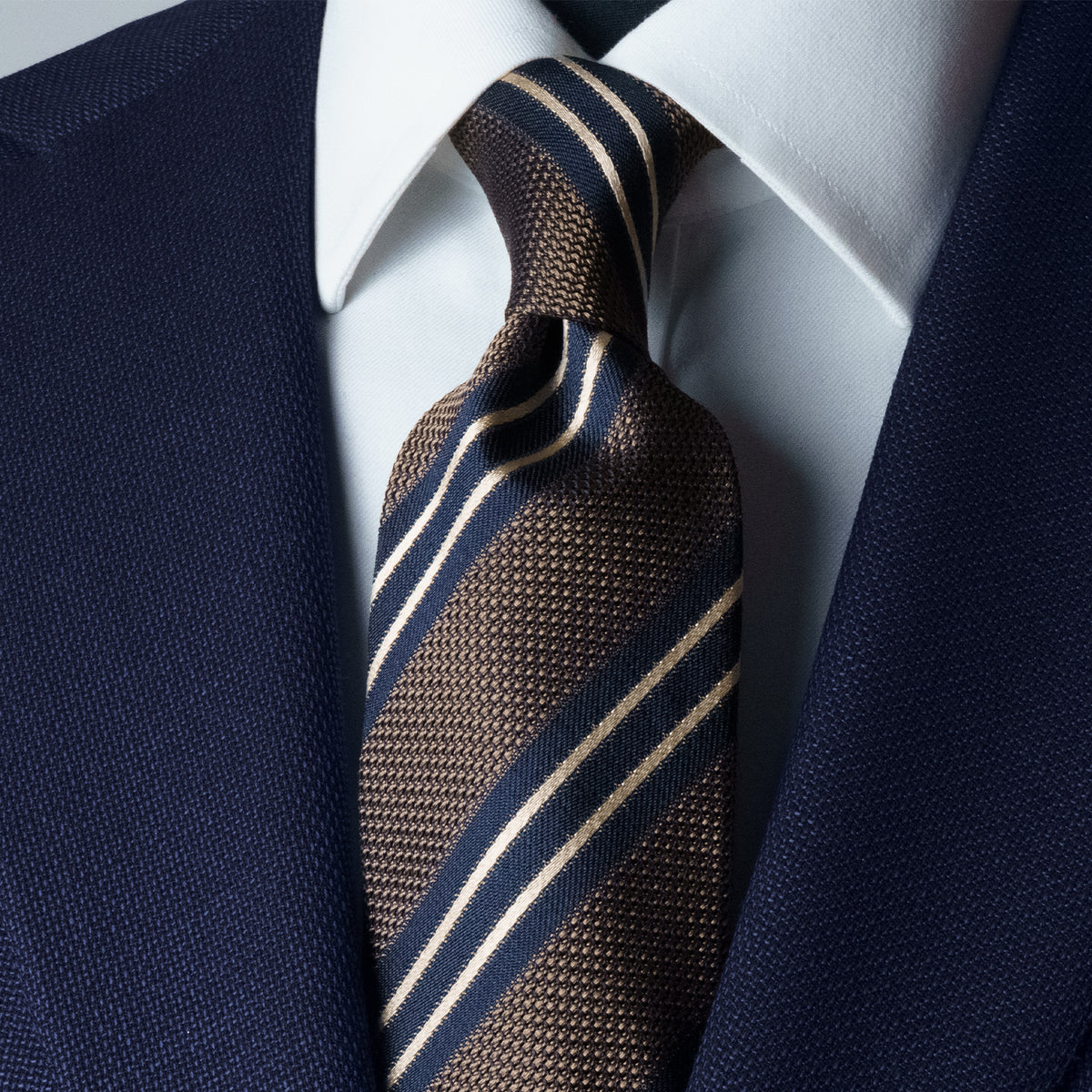 Ochre & Navy Stripe Silk Tie – Rampley and Co