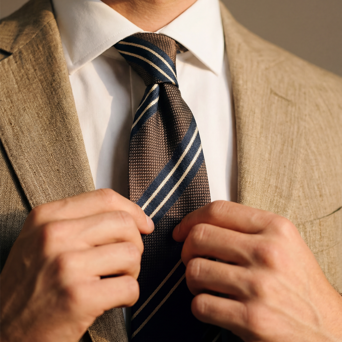 Ochre & Navy Stripe Silk Tie – Rampley and Co