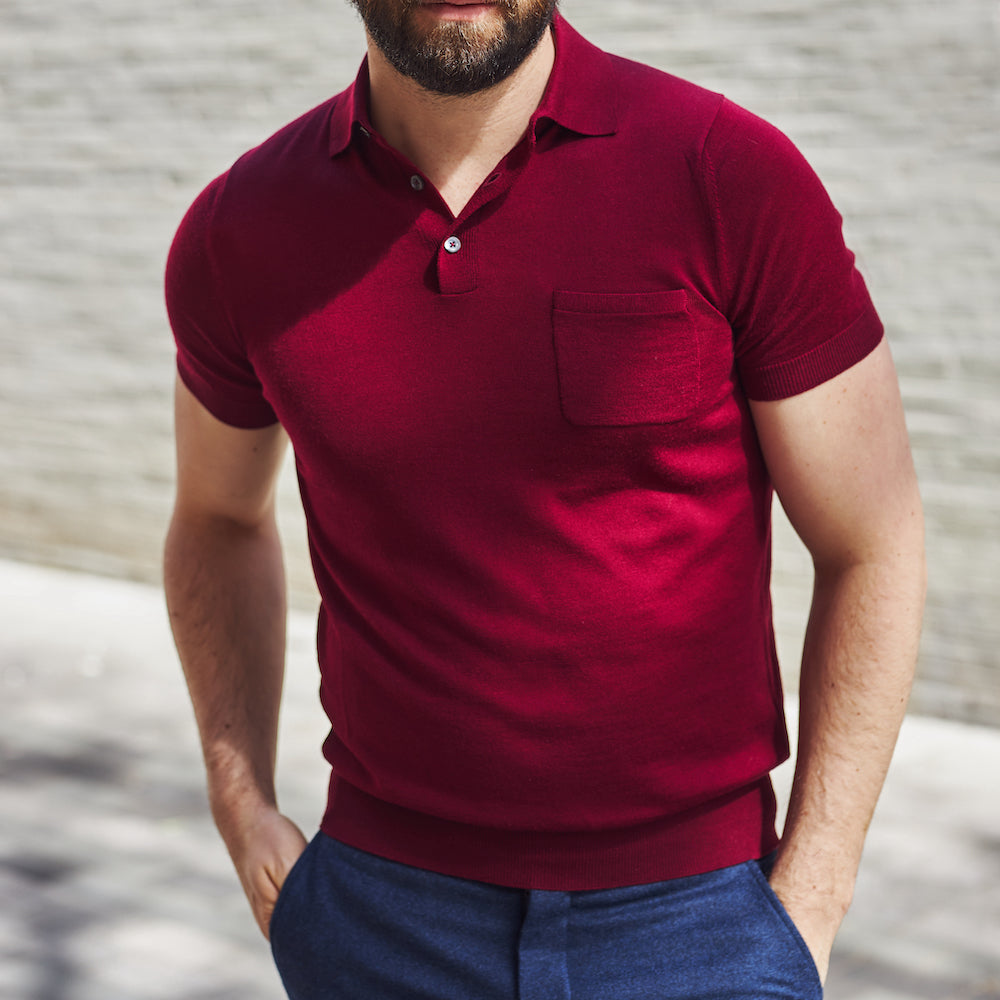 Stitch Half Sleeve Polo Shirt For Men - Light Maroon - POLO - 026