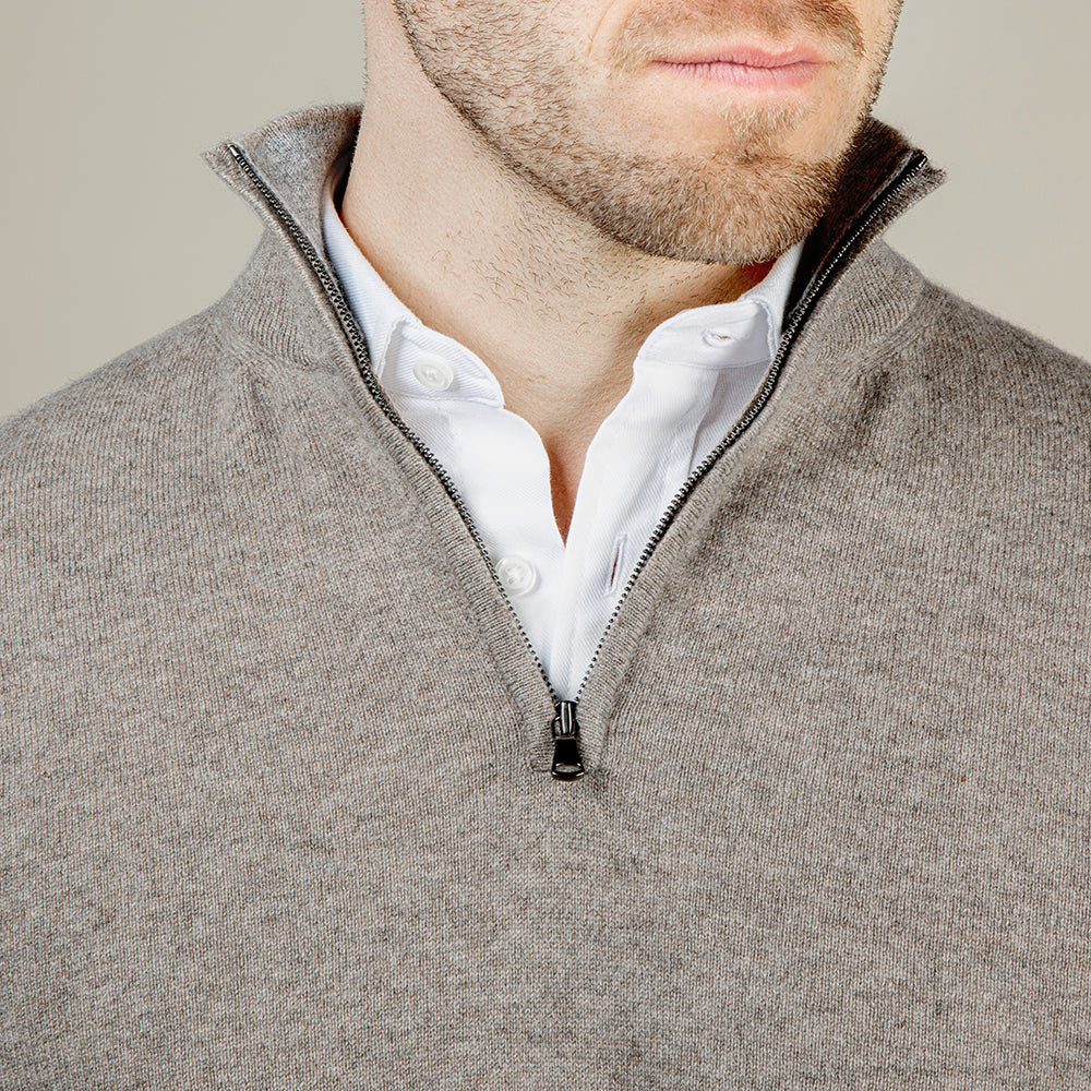 Light Brown Cashmere Quarter Zip Jumper