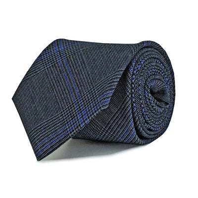Steel Grey and Blue Glen Check Merino Wool Tie