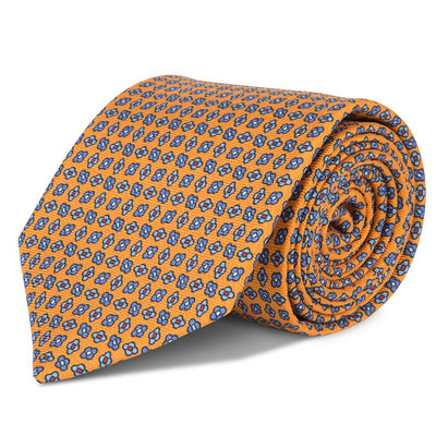 Blue & Burnt Yellow Repeat Handmade Silk Tie
