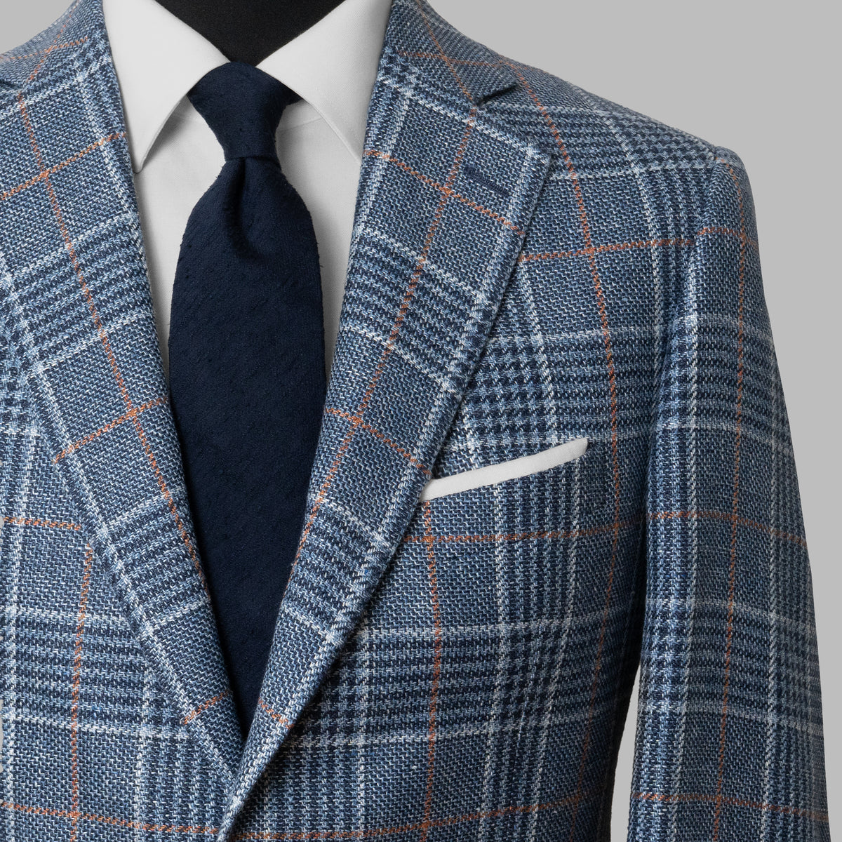 Navy-Blue Check Wool-Linen Blend Jacket
