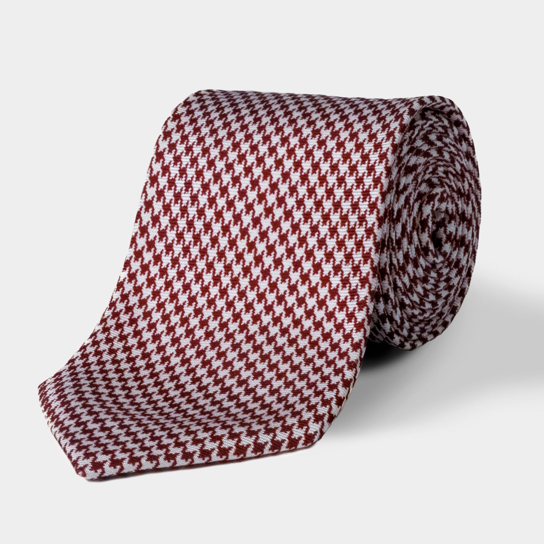 Bordeaux & Pearl Puppytooth Silk Twill Tie
