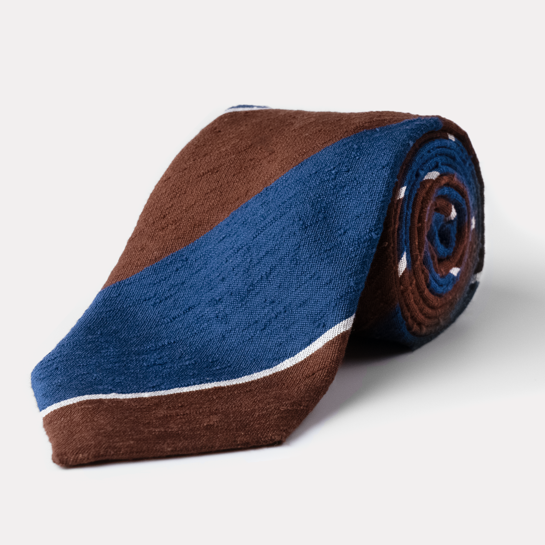 Brown & Ocean Blue Stripe Shantung Silk Tie