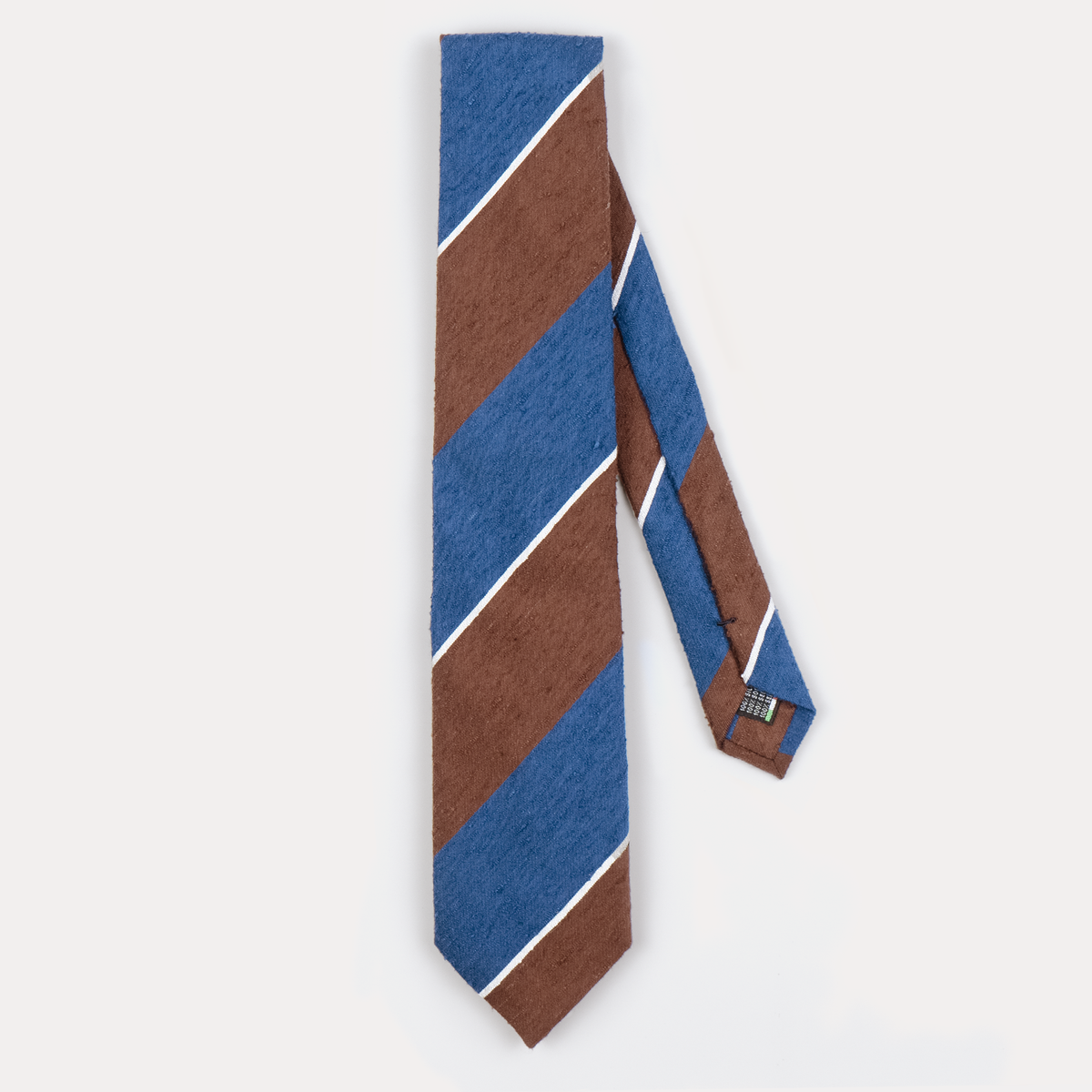 Brown & Ocean Blue Stripe Shantung Silk Tie