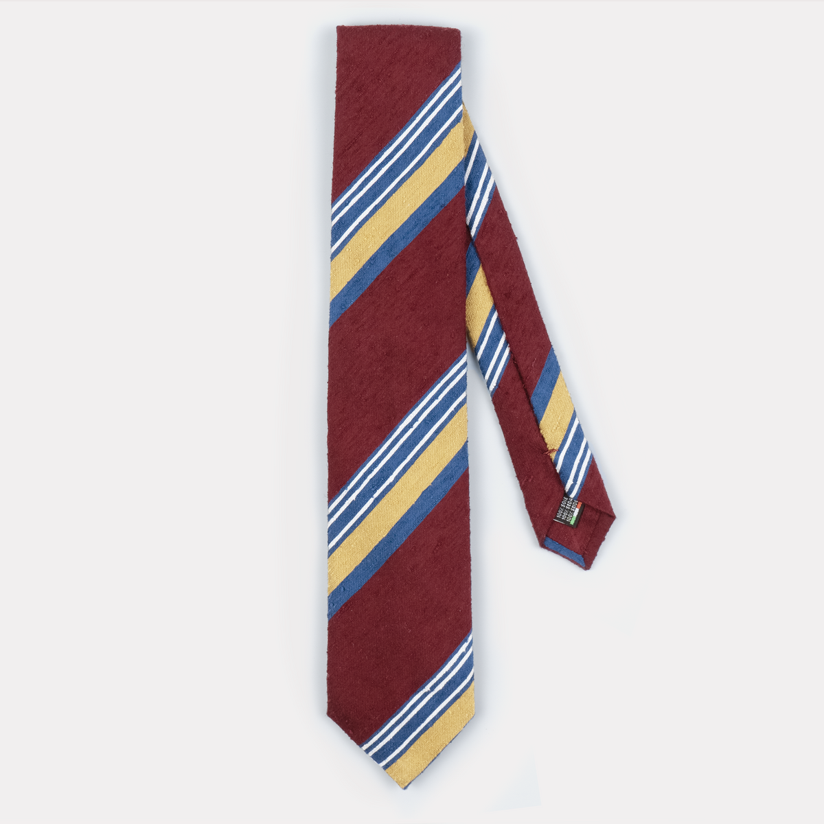 Burgundy, Mustard & Blue Stripe Shantung Silk Tie