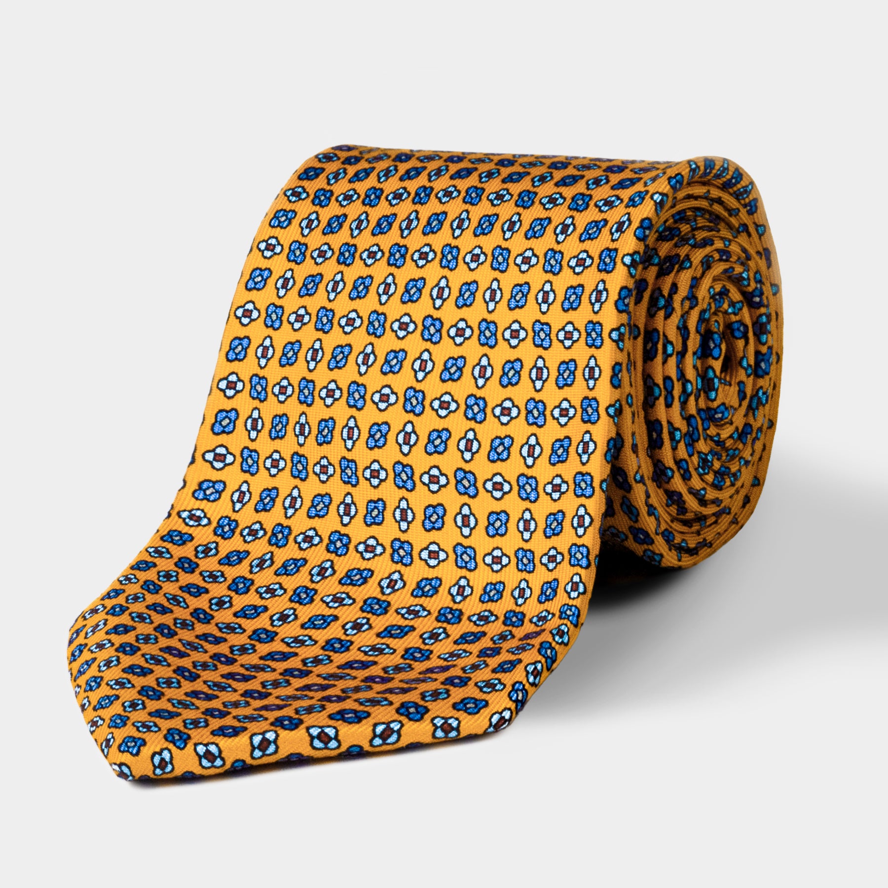 Burnt Yellow & Blue Floral Repeat Silk Tie