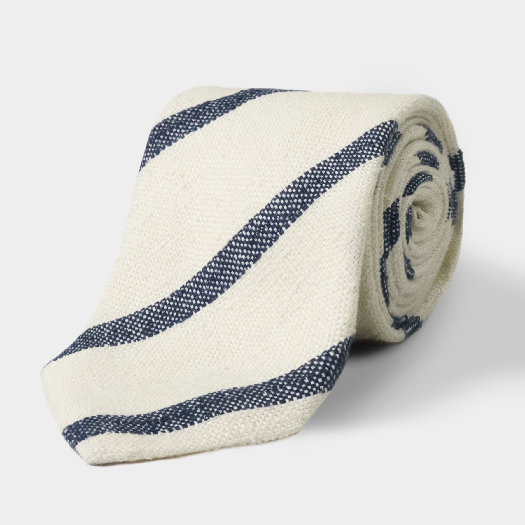 Cream & Navy Stripe Silk Blend Tie