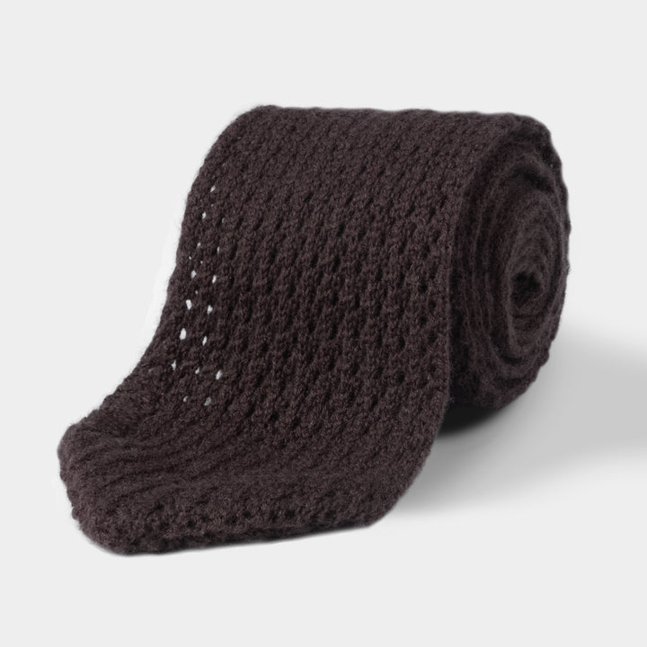 Dark Brown Knitted Wool-Cashmere Blend Tie