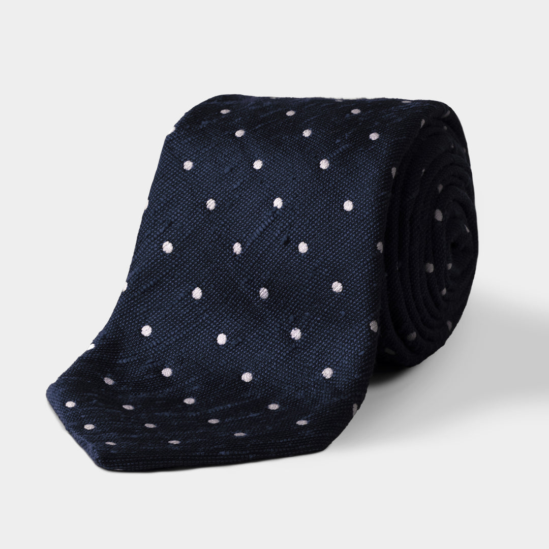 Rampley & Co Shantung spot tie (navy and white)