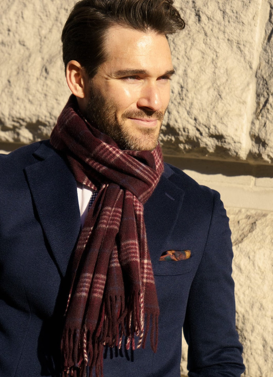 Burgundy Check Cashmere Scarf