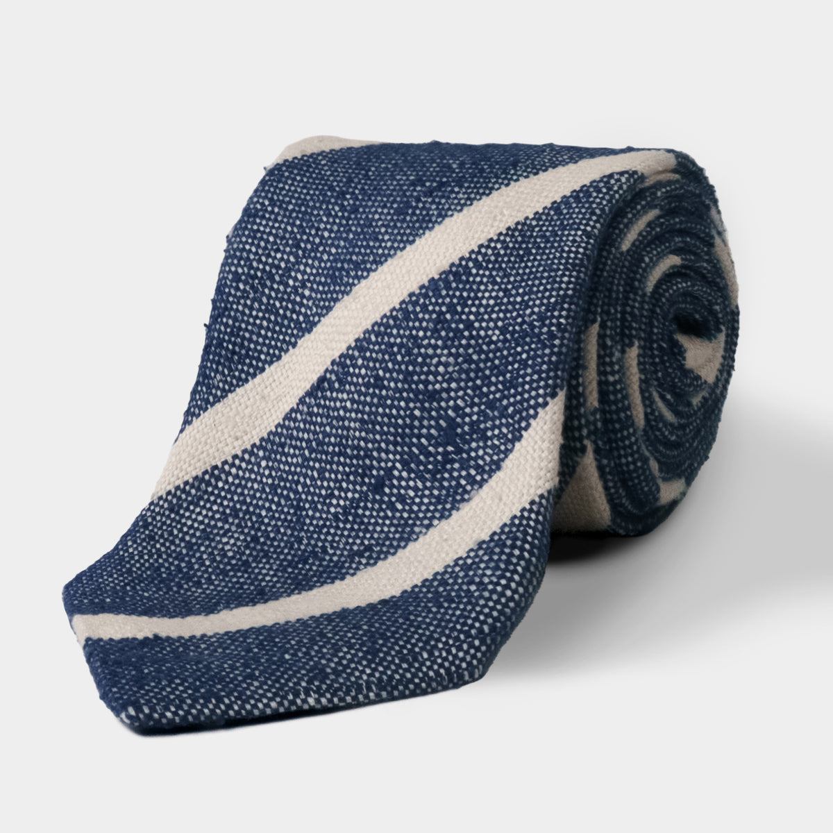 Heathered Navy & Ivory Stripe Silk Blend Tie – Rampley and Co