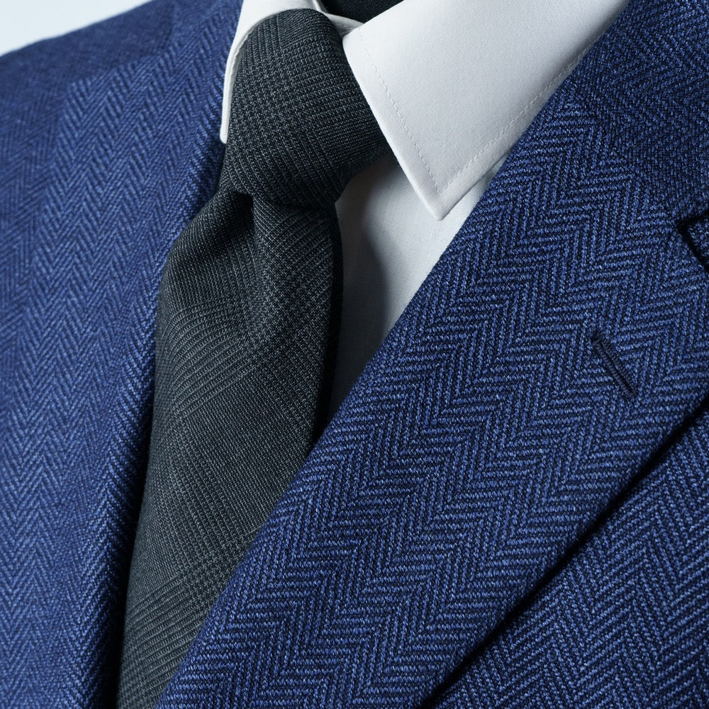40R Slim Fit Mid Blue Herringbone Merino Wool Jacket, with The Yellow ...
