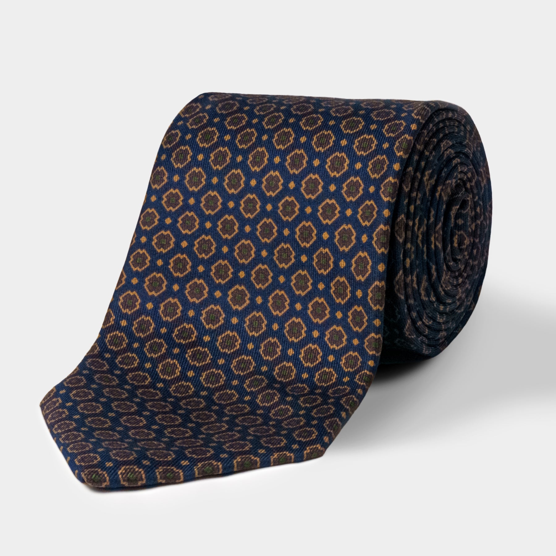 Navy, Bronze & Green Repeat Madder Silk Tie