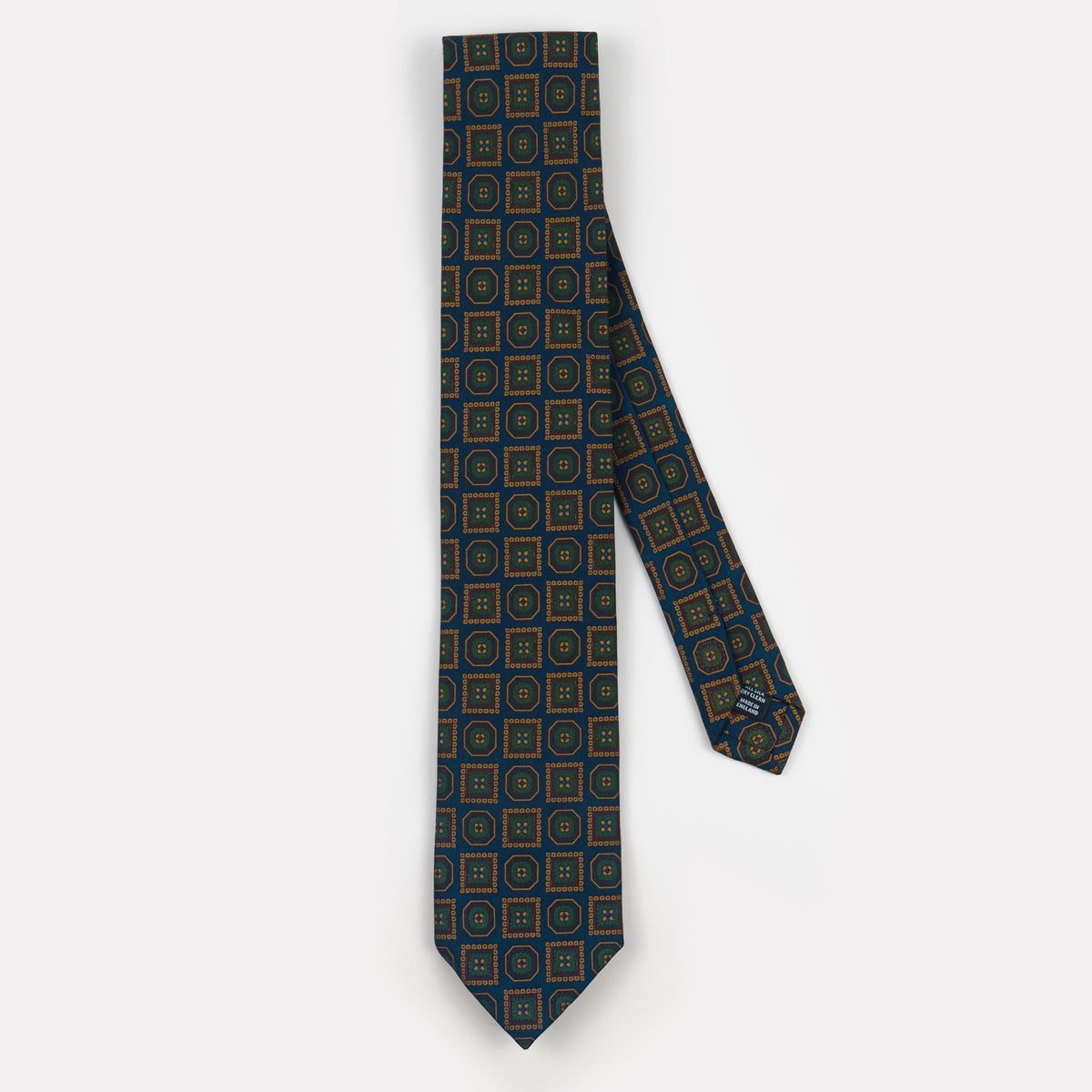 Navy, Green & Gold Medallion Madder Silk Tie