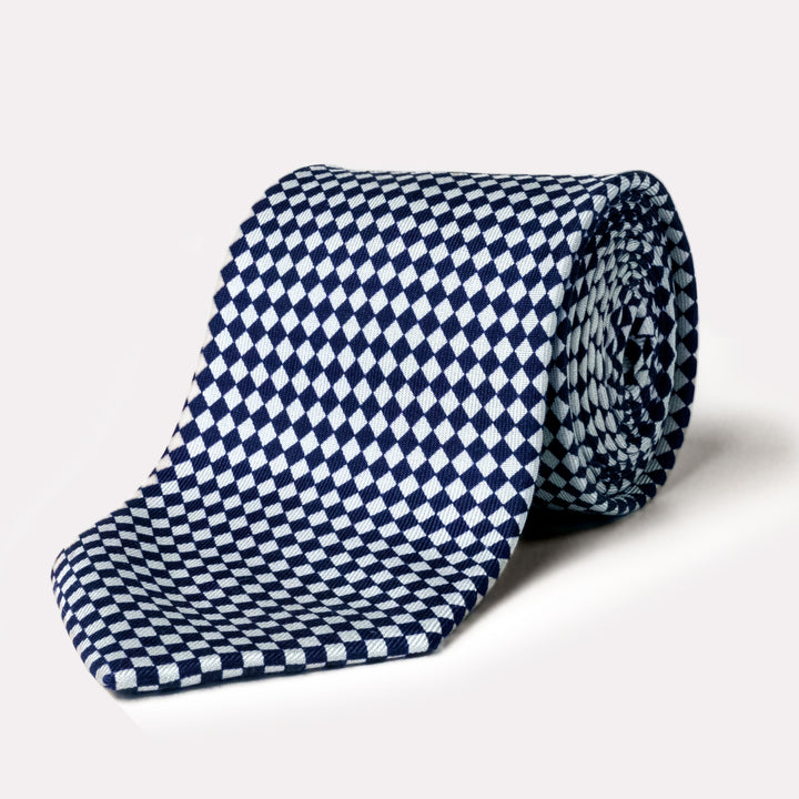 Navy & Pearl Diamond Silk Twill Tie