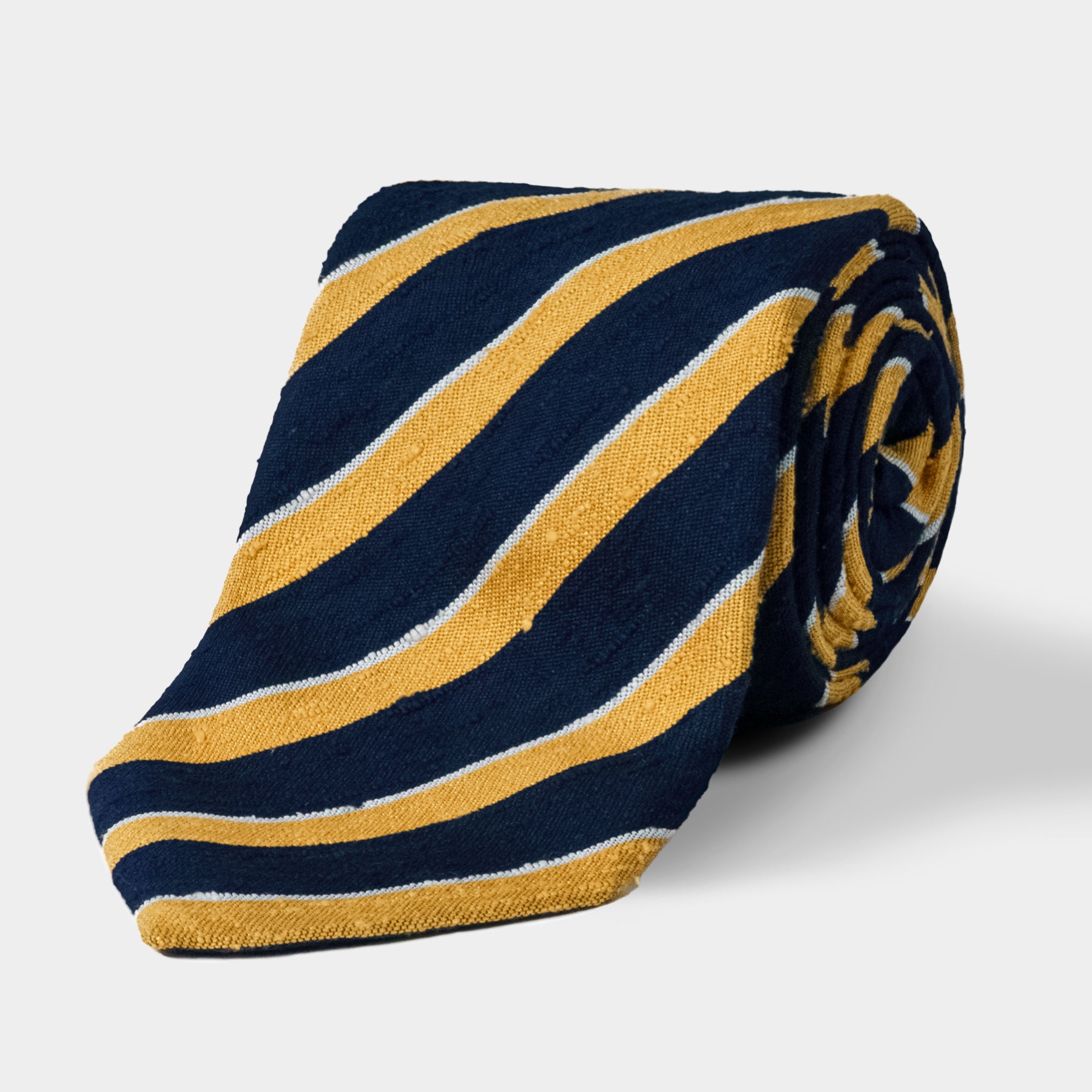 Navy, Saffron & Cream Stripe Shantung Silk Tie
