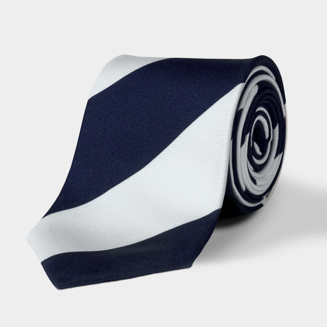 Navy & White Wide Stripe Silk Tie – Rampley and Co