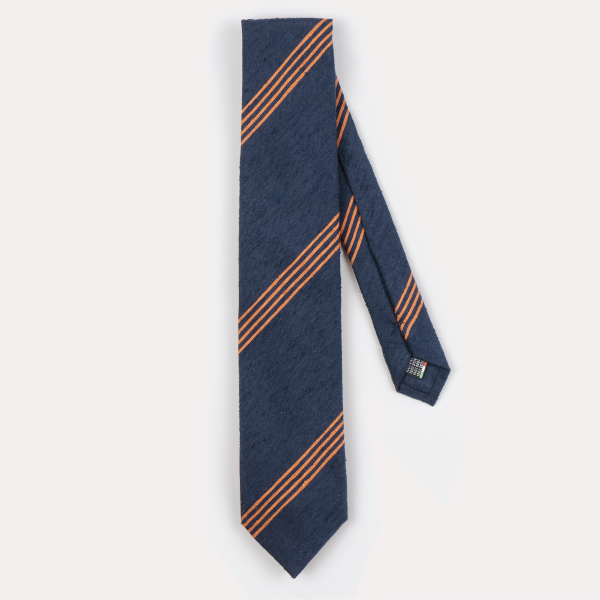 Navy & Copper Stripe Shantung Silk Tie