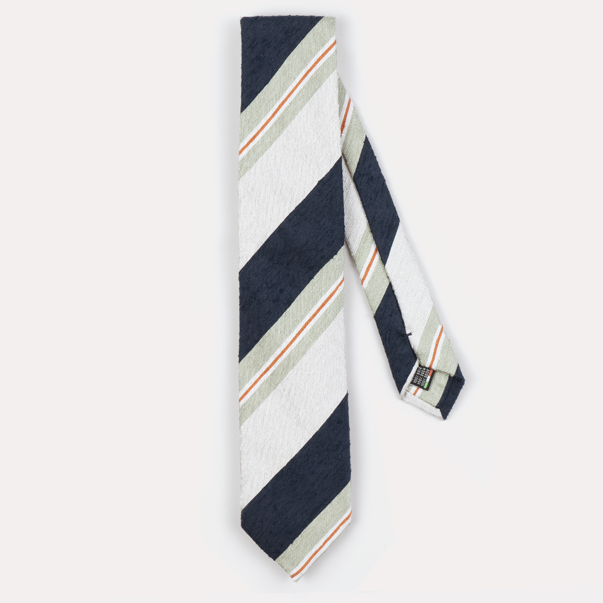 Navy, Green & Copper Stripe Shantung Silk Tie