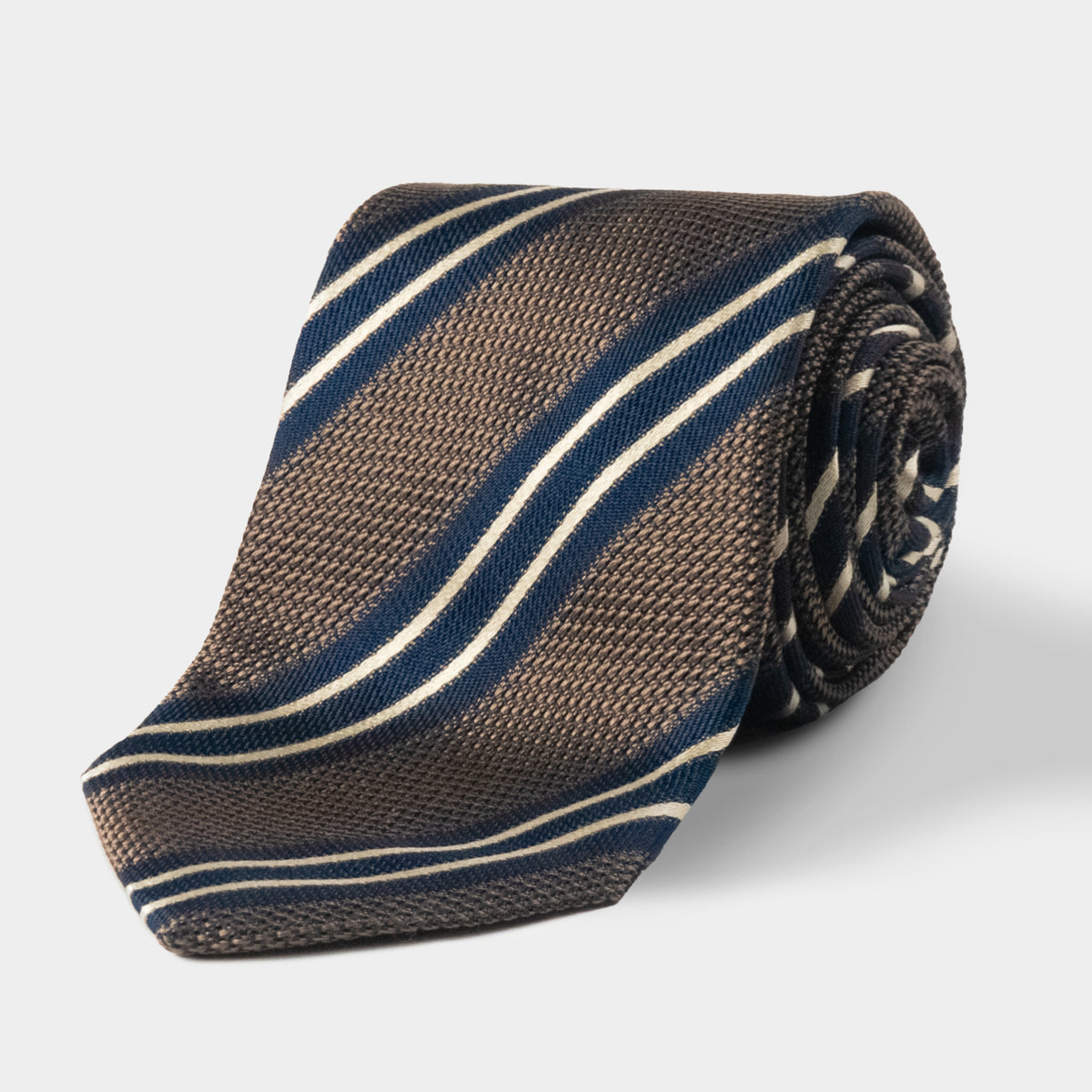 Ochre & Navy Stripe Silk Tie – Rampley and Co