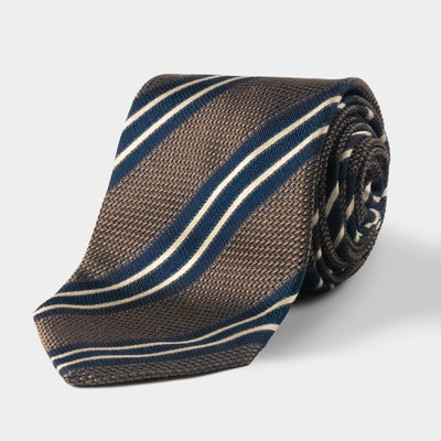 Ochre & Navy Stripe Silk Tie – Rampley and Co