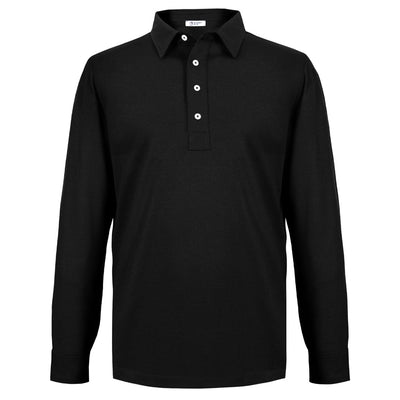 Charcoal Long Sleeved Cotton Pique Polo Shirt