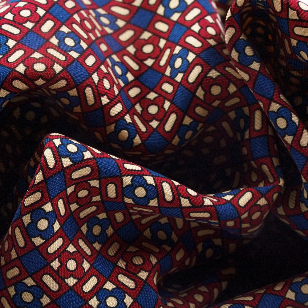 Cream, Red & Navy Medallion Madder Silk Pocket Square Cream, Red & Navy Medallion Madder Silk Pocket Square