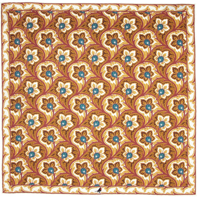 Bronze, Teal and Burgundy Persian Flower Paisley Pocket Square
