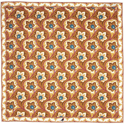 Bronze, Teal and Burgundy Persian Flower Paisley Pocket Square