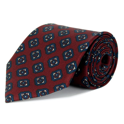 Claret and Navy Medallion Silk Twill Tie