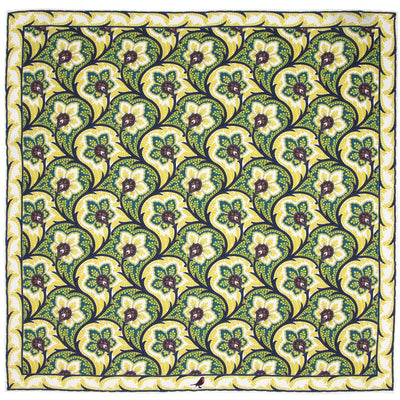 Gold, Sea Green and Maroon Persian Flower Paisley Pocket Square