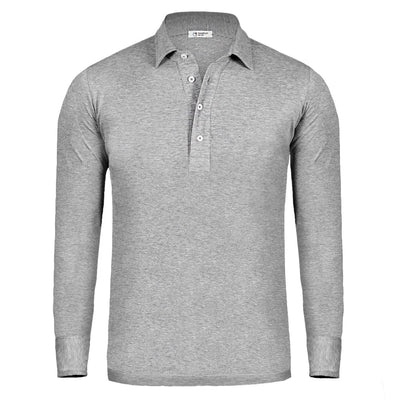 Light Grey Long-Sleeved Cotton Pique Polo Shirt