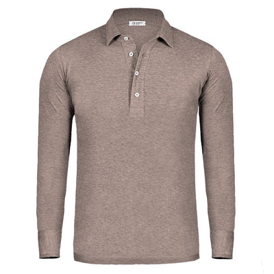 Cappuccino Long-Sleeved Cotton Pique Polo Shirt