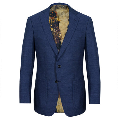 Medium Blue Herringbone Merino Wool Jacket