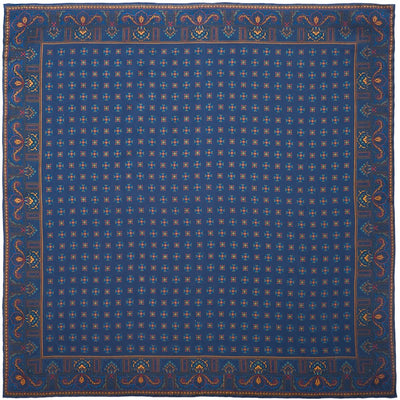 Navy & Gold Medallion Madder Silk Pocket Square