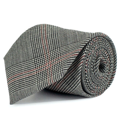 White, Black and Red Glen Check Merino Wool Tie
